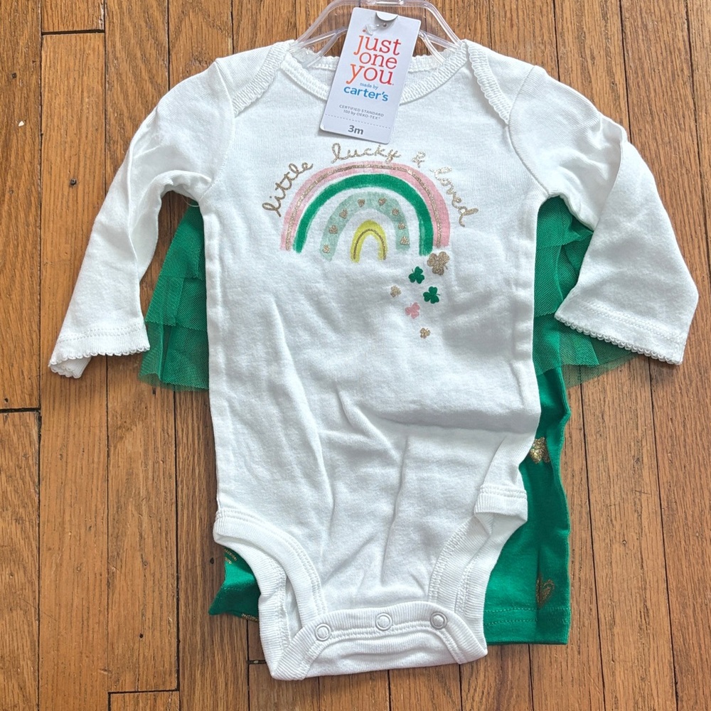 Carter's White and Green Rainbow Bodysuit